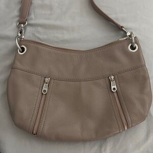 DKNY Taupe Leather Hobo Shoulder/Crossbody Bag